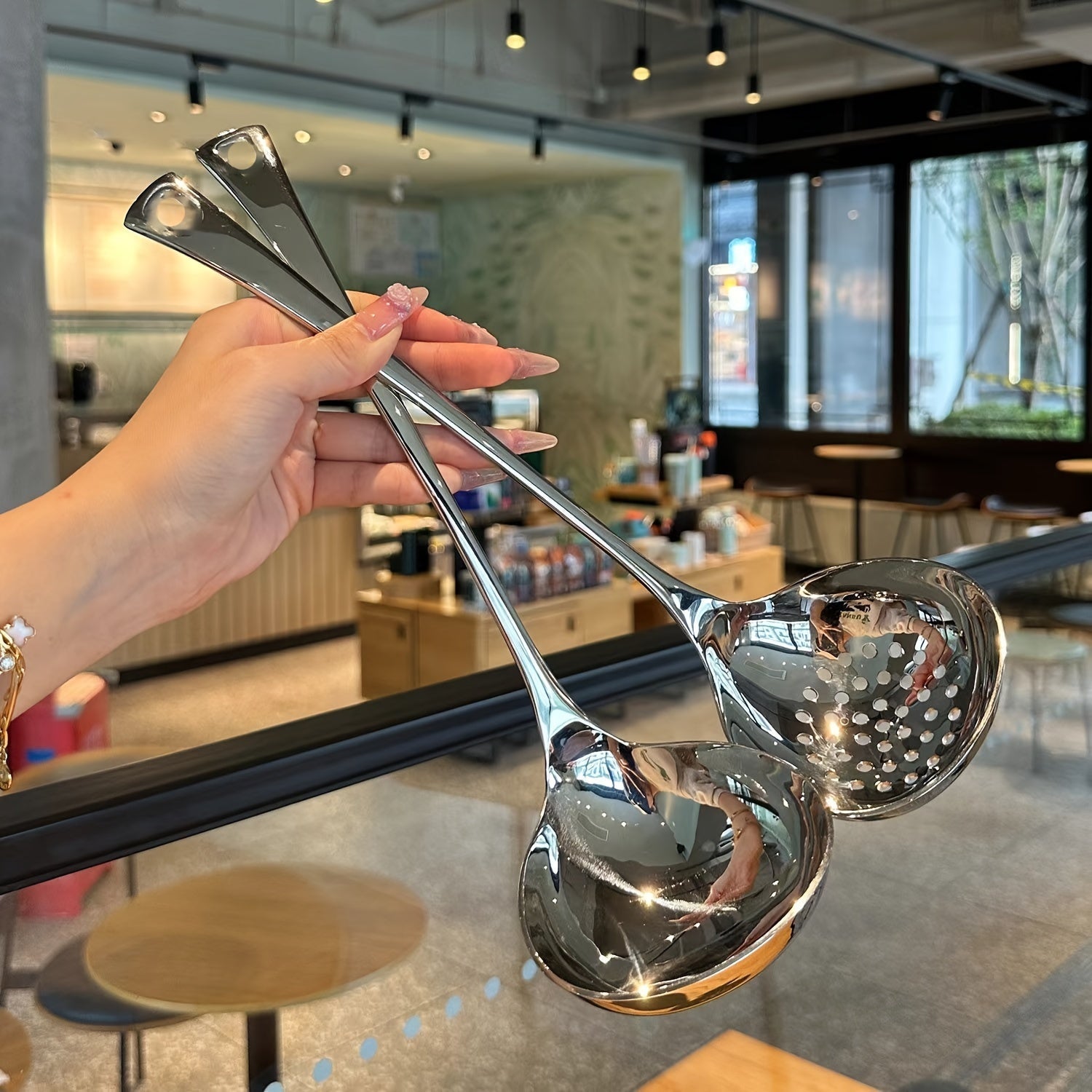 Set of 2 Stainless Steel Soup Ladles with Strainers, Long Handles, Durable Kitchen Tools