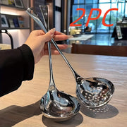 Set of 2 Stainless Steel Soup Ladles with Strainers, Long Handles, Durable Kitchen Tools