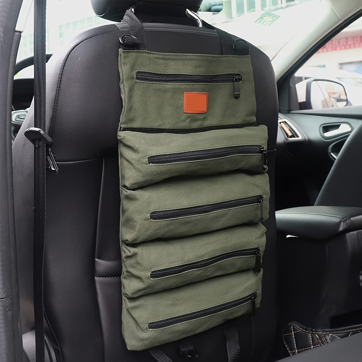 Multi-Purpose Roll-Up Tool Organizer with 5 Zippered Pockets for Tools and Storage