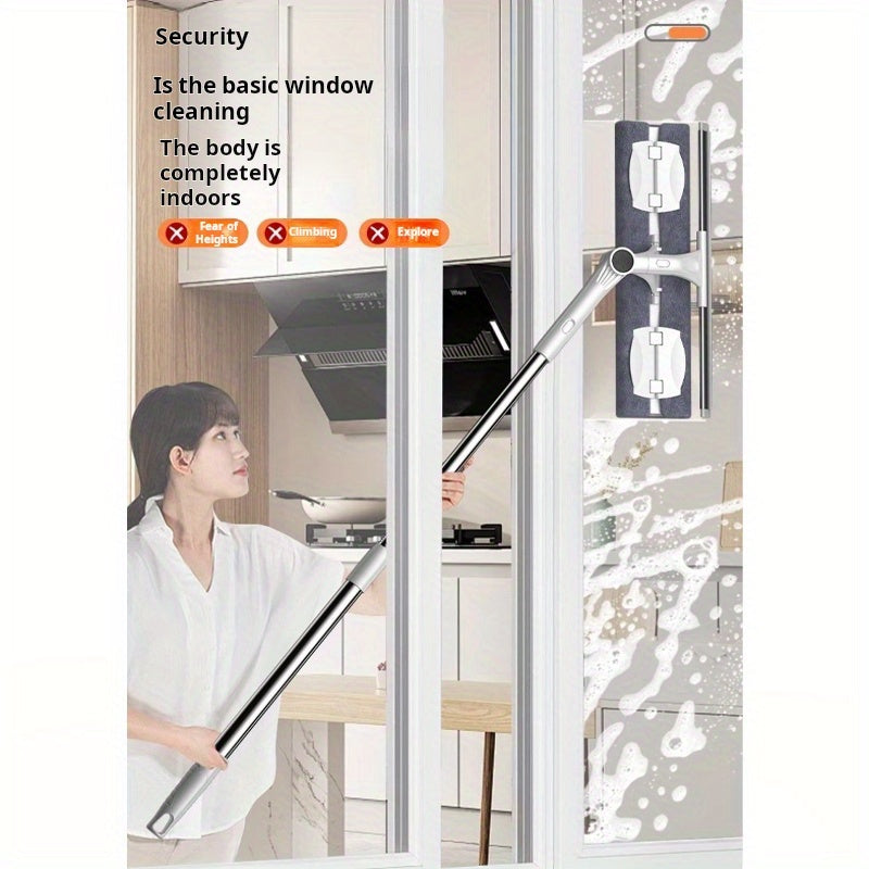 Extendable Window Squeegee Cleaner with 2-in-1 Glass Scrubber for Home and Car