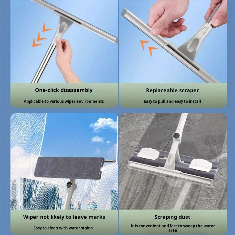 Extendable Window Squeegee Cleaner with 2-in-1 Glass Scrubber for Home and Car