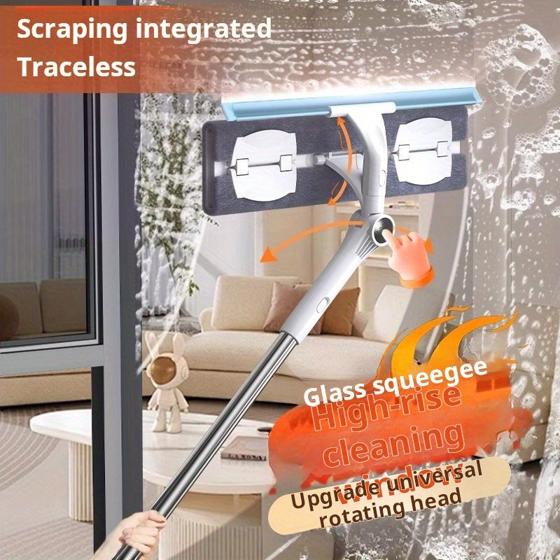 Extendable Window Squeegee Cleaner with 2-in-1 Glass Scrubber for Home and Car