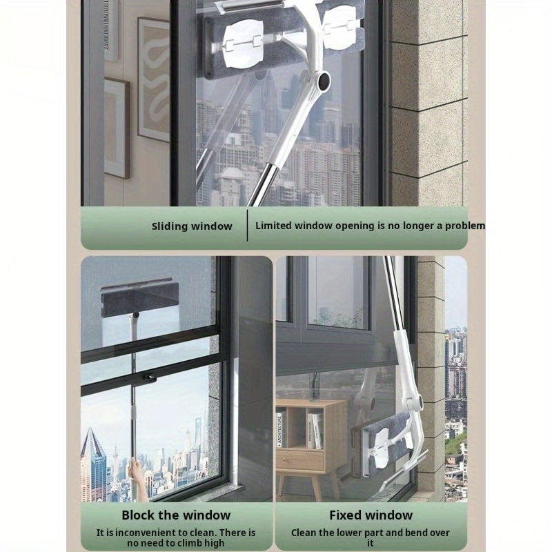 Extendable Window Squeegee Cleaner with 2-in-1 Glass Scrubber for Home and Car