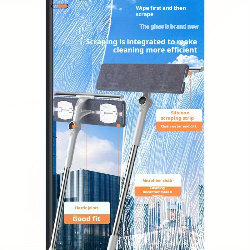 Extendable Window Squeegee Cleaner with 2-in-1 Glass Scrubber for Home and Car