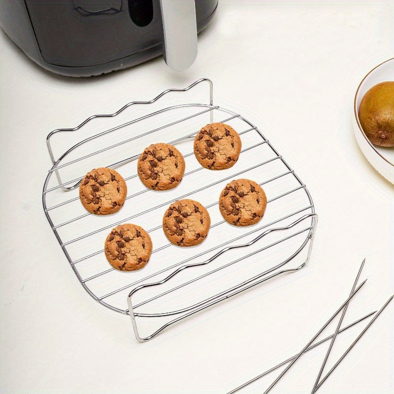 Stainless Steel Air Fryer Rack with Skewers for Grilling Baking Microwave