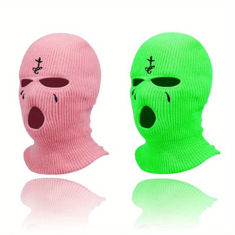 Knit Face Mask Set for Winter Sports Outdoor Activities Warm Stretchy Acrylic 2 Pieces