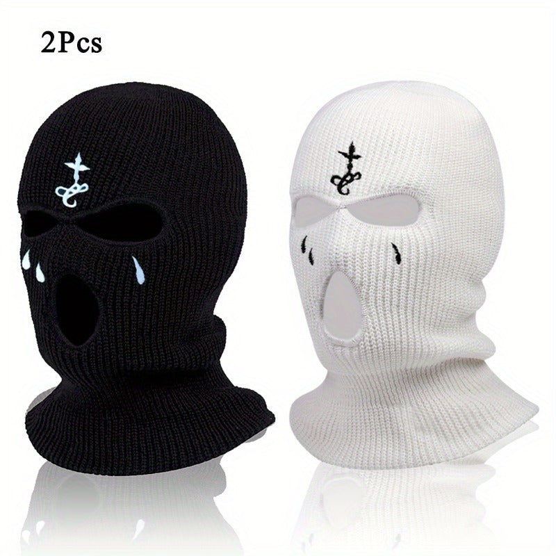 Knit Face Mask Set for Winter Sports Outdoor Activities Warm Stretchy Acrylic 2 Pieces