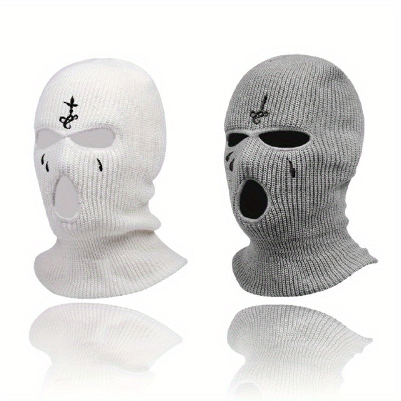Knit Face Mask Set for Winter Sports Outdoor Activities Warm Stretchy Acrylic 2 Pieces