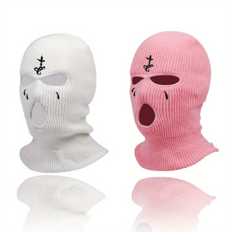 Knit Face Mask Set for Winter Sports Outdoor Activities Warm Stretchy Acrylic 2 Pieces