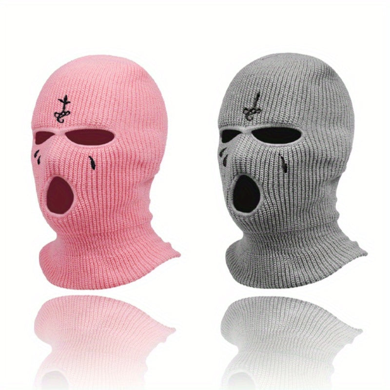 Knit Face Mask Set for Winter Sports Outdoor Activities Warm Stretchy Acrylic 2 Pieces
