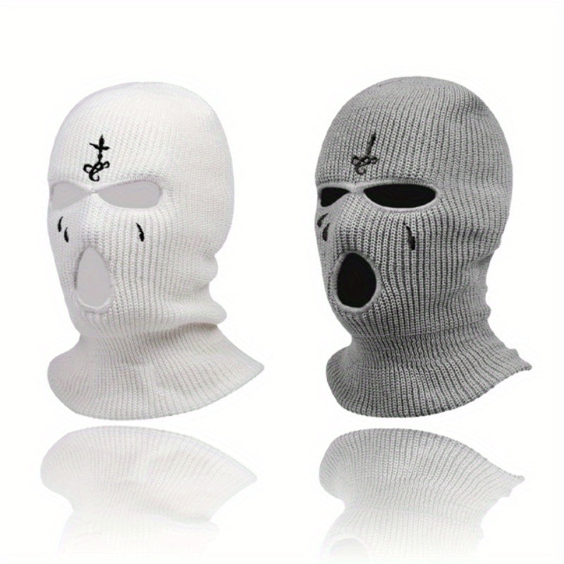 Knit Face Mask Set for Winter Sports Outdoor Activities Warm Stretchy Acrylic 2 Pieces