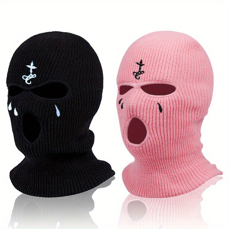 Knit Face Mask Set for Winter Sports Outdoor Activities Warm Stretchy Acrylic 2 Pieces