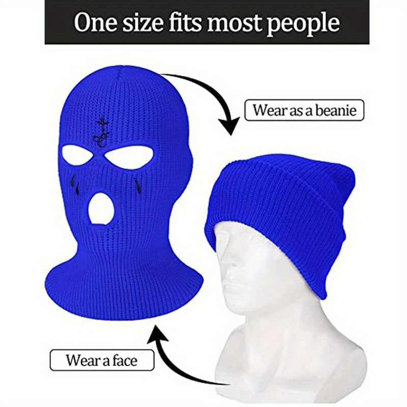Knit Face Mask Set for Winter Sports Outdoor Activities Warm Stretchy Acrylic 2 Pieces