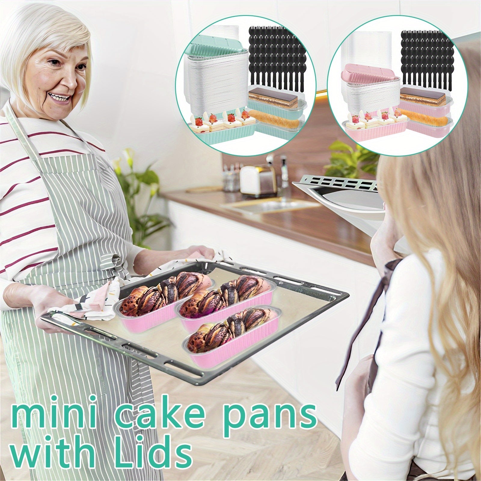 150 ta Mini Tort Qozonlari to'plami qopqoq, vilkalar va qoshiq bilan - 200ml yopishqoq alyuminiy folga non qozonlari, qayta ishlatiladigan pishirish stakanlari, BPA-siz, oshxona va bayram uchun to'plangan.