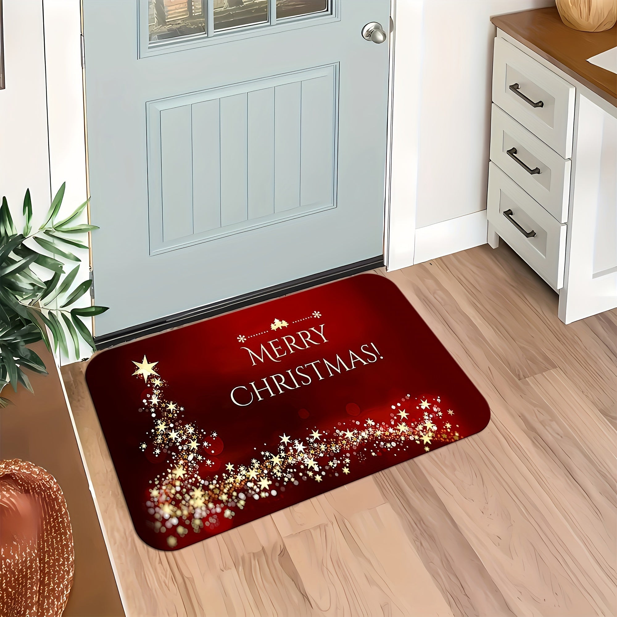 Christmas Welcome Doormat Sparkling Stars Pattern Anti-Slip Stain-Resistant Polyester