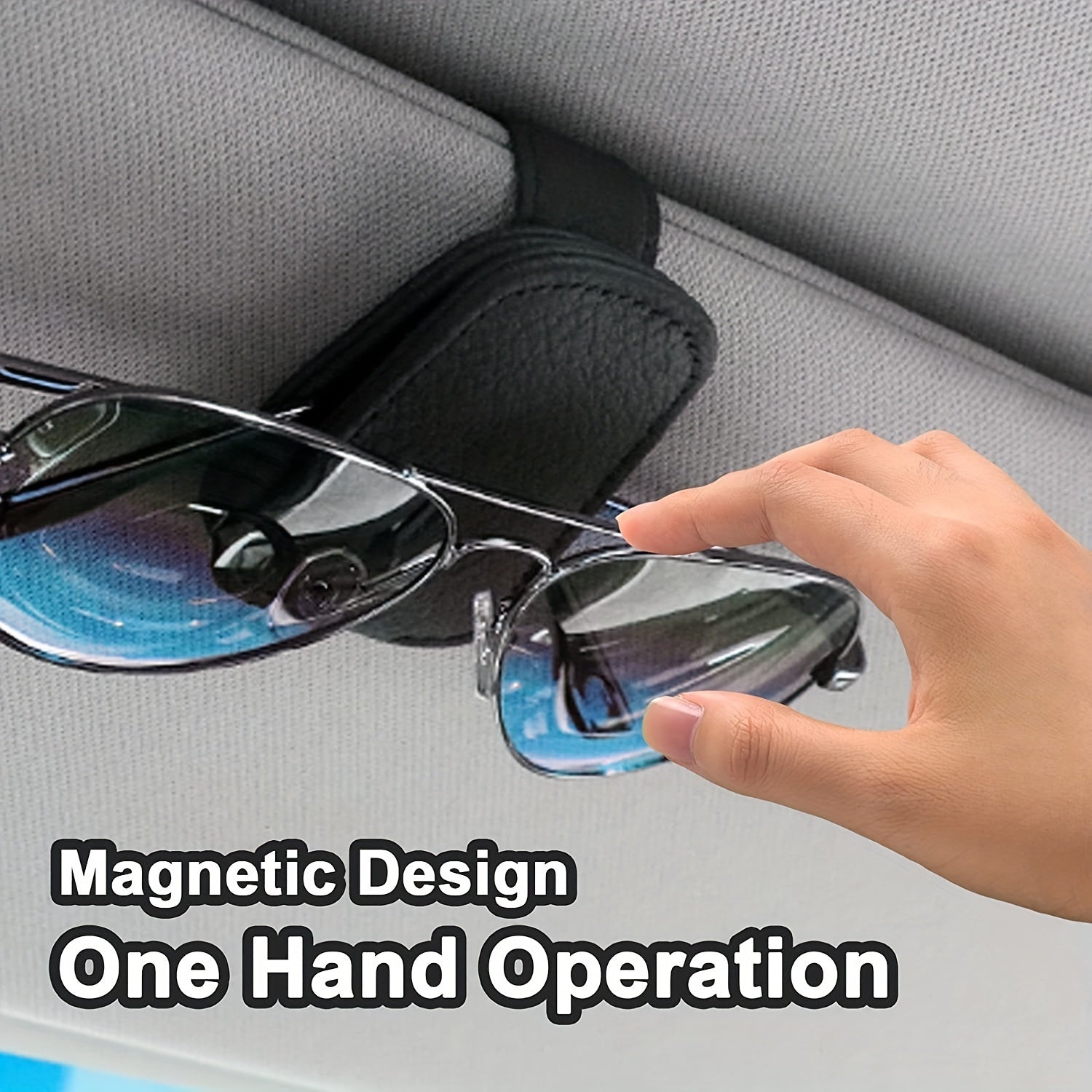 Magnetic Glasses Holder Clip for Car Sun Visor Faux Leather Storage
