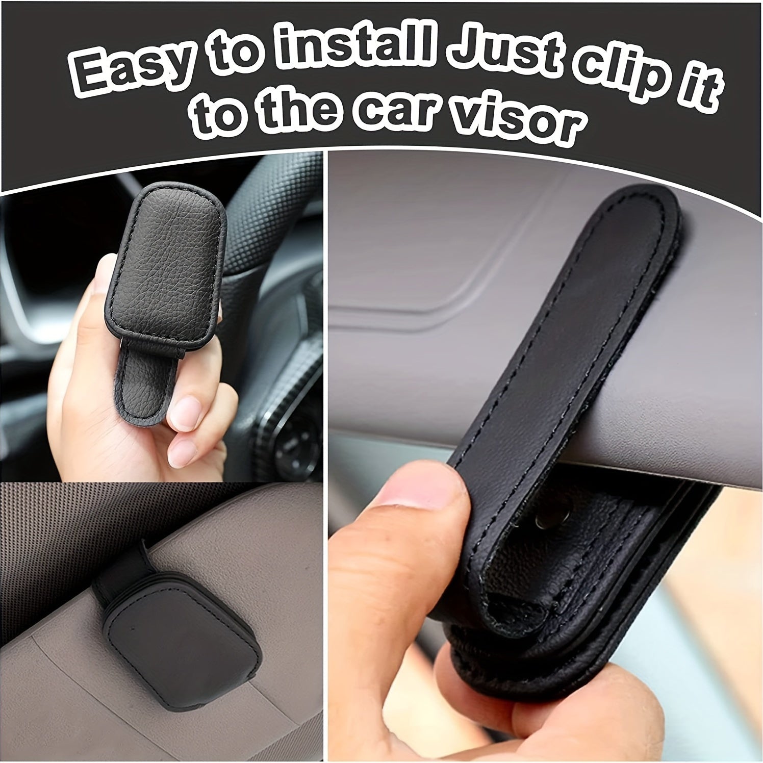 Magnetic Glasses Holder Clip for Car Sun Visor Faux Leather Storage