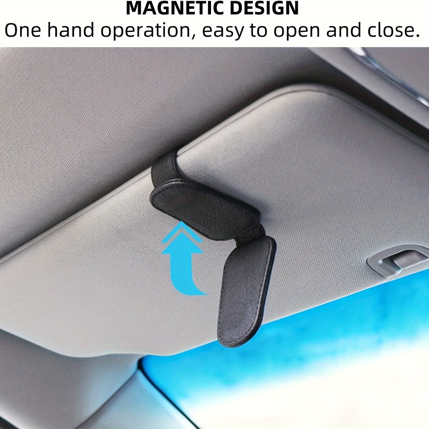 Magnetic Glasses Holder Clip for Car Sun Visor Faux Leather Storage