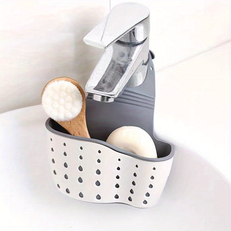 Caddy de silicona para fregadero con diseño ajustable, organizador de cocina sin batería