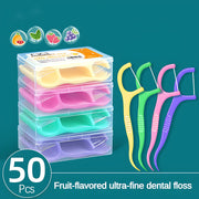 50-Pack Peppermint Flavored Dental Floss Sticks with Toothpicks, Portable Case