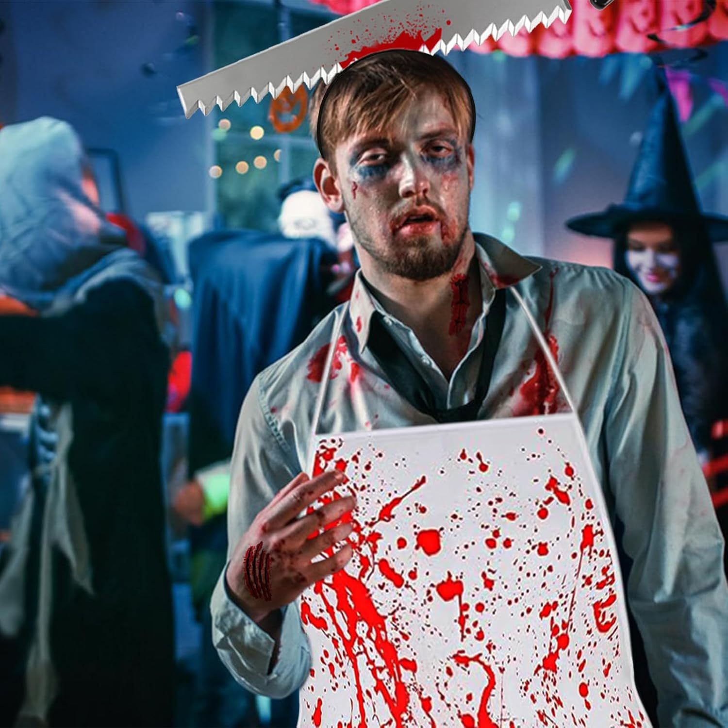 Unisex Halloween Knife Hair Band and Bloody Apron Costume Set for Adults