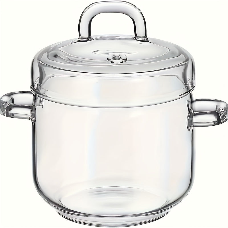 Clear Glass Stockpot with Lid Microwave Safe Small Cooking Pot for Soup Pudding Eggs Milk