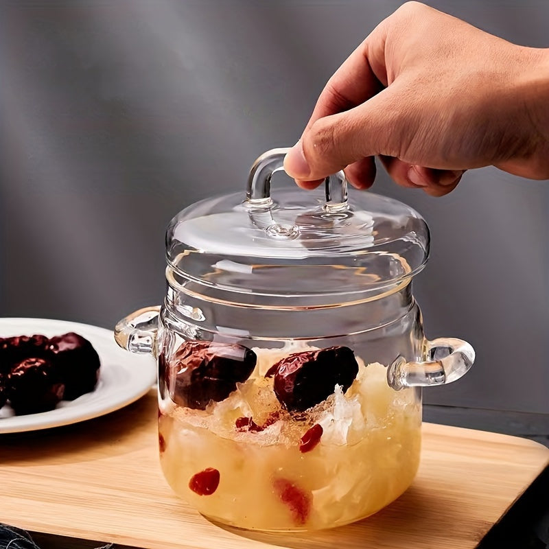 Прозрачная стеклянная кастрюля с крышкой, безопасная для микроволновой печи - идеальный кухонный гаджет для супов, пудингов, яиц, молока - маленький и милый дизайн для одной порции
