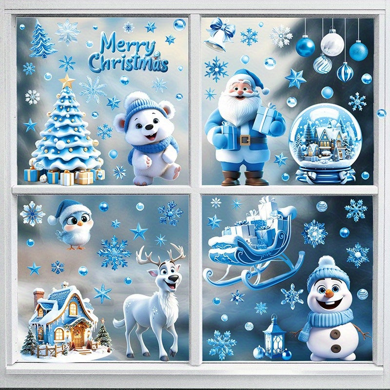 Christmas Window Clings 110 Pieces Snowflake Reindeer Santa PVC Holiday Decor
