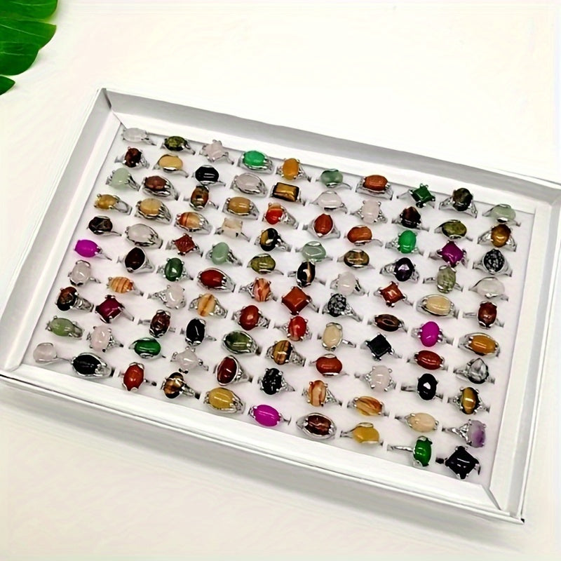 10/20 ta Vintage uslubidagi aralash tabiiy tosh halqalar to'plami, kundalik kiyish va sovg'a berish uchun mos, Halloween, Thanksgiving, Christmas va Easter kabi bayramlar uchun ideal.