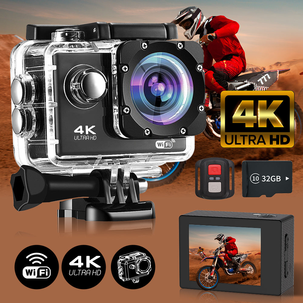 4K Ultra HD Action Camera with WiFi Remote Control 170° Wide Angle Lens 32GB Memory