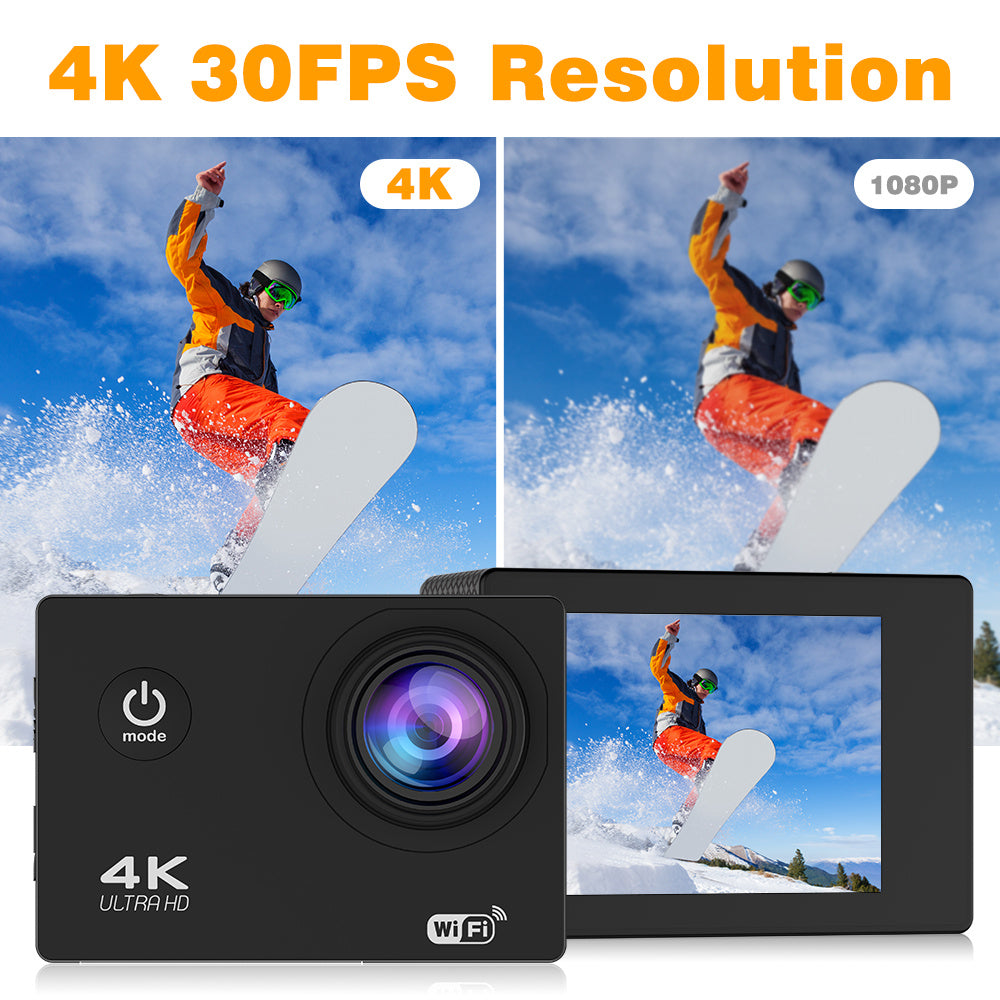 4K Ultra HD Action Camera with WiFi Remote Control 170° Wide Angle Lens 32GB Memory