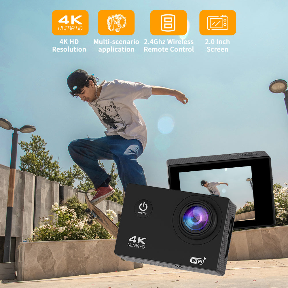 4K Ultra HD Action Camera with WiFi Remote Control 170° Wide Angle Lens 32GB Memory