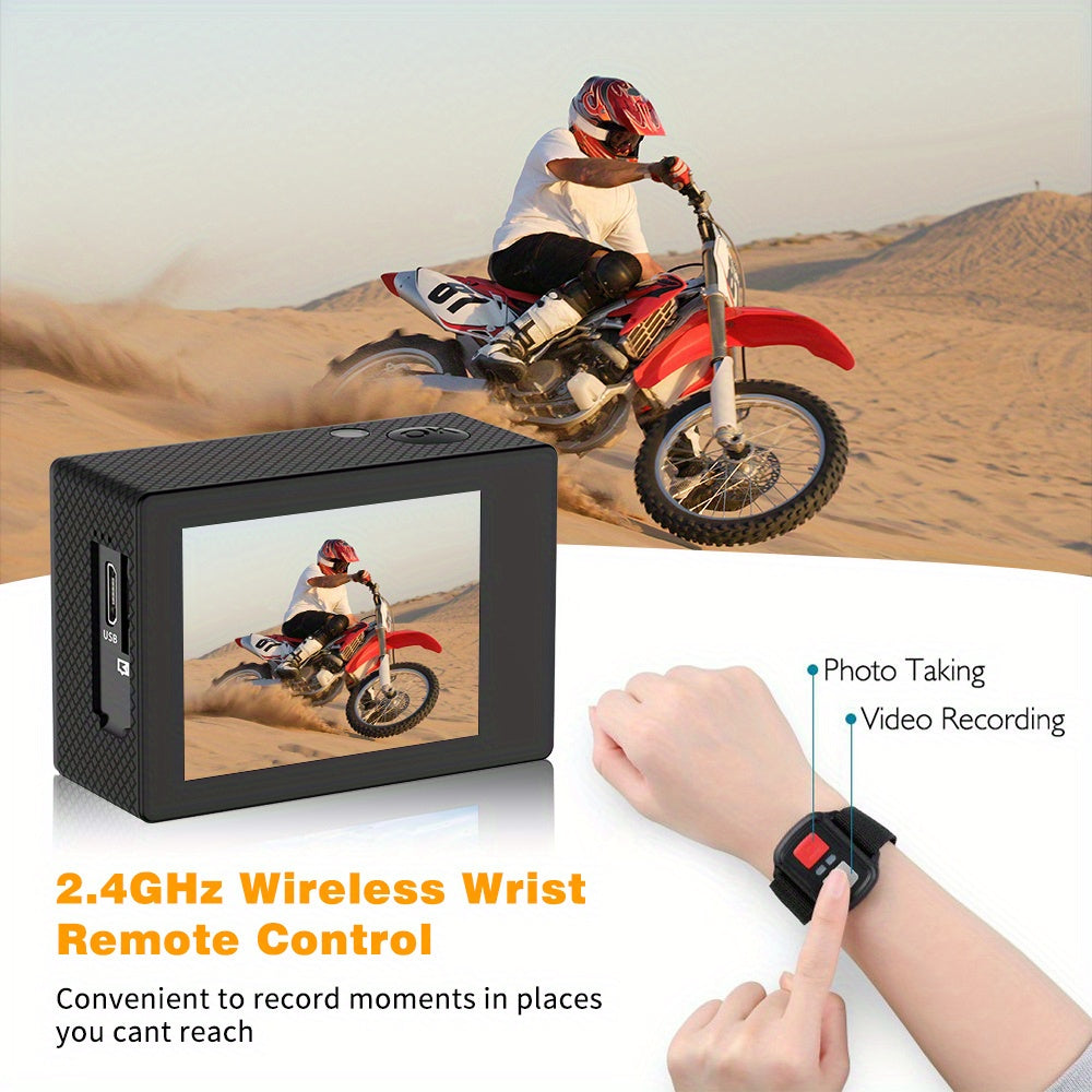 4K Ultra HD Action Camera with WiFi Remote Control 170° Wide Angle Lens 32GB Memory