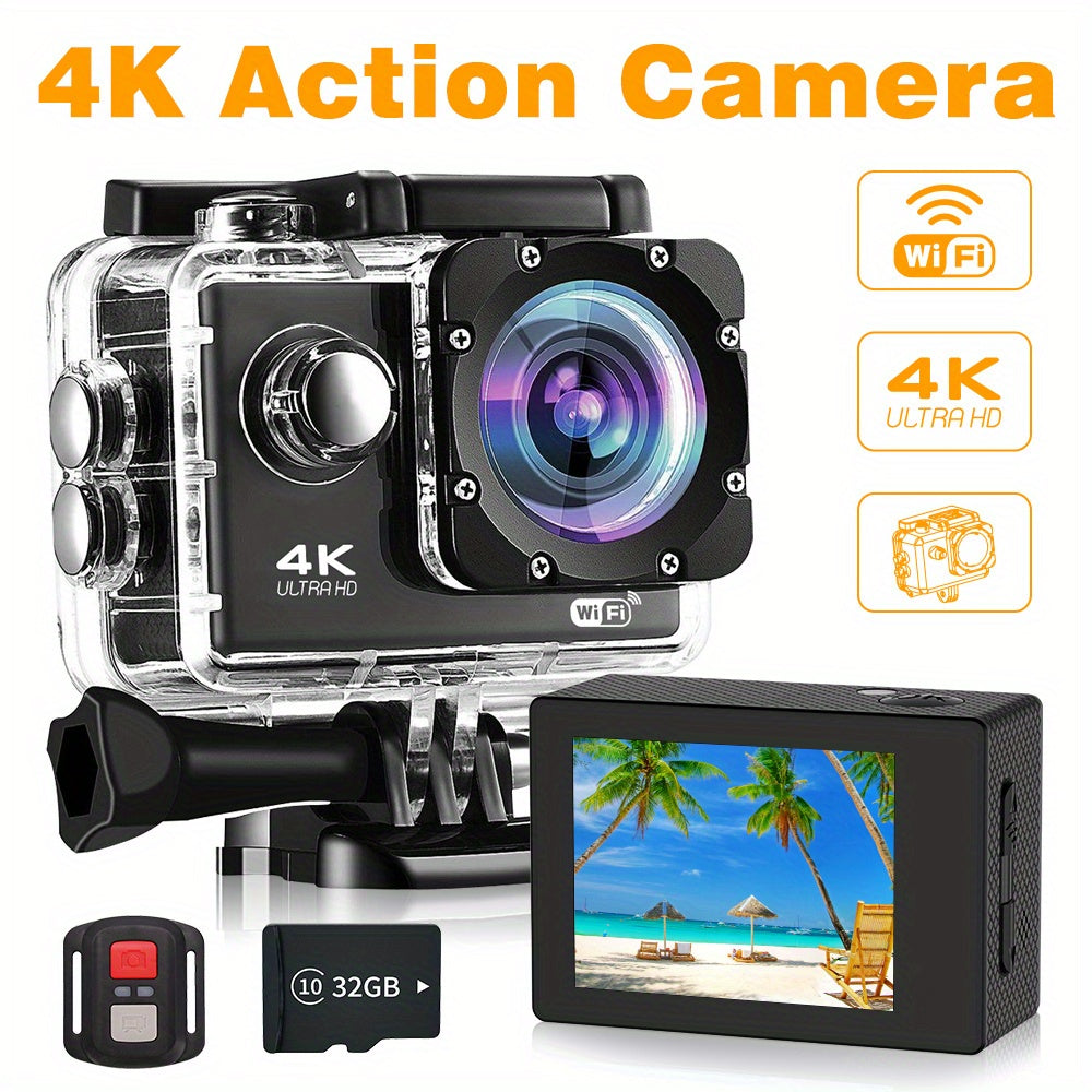 4K Ultra HD Action Camera with WiFi Remote Control 170° Wide Angle Lens 32GB Memory