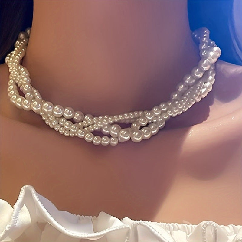 Elegant Multi-Strand Imitation Pearl Necklace for Women Suitable for Daily and Wedding Wear