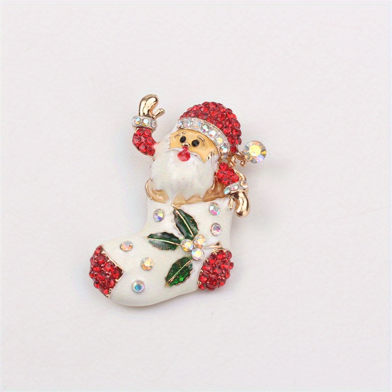 Santa Claus Brooch with Crystal Accents Festive Retro Christmas Accessory