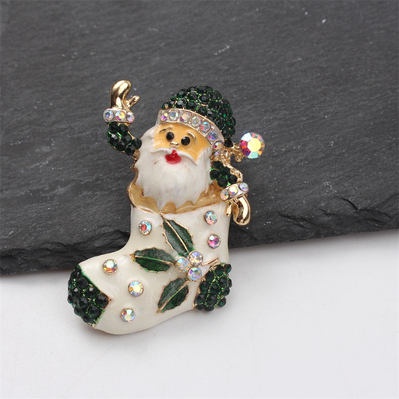 Santa Claus Brooch with Crystal Accents Festive Retro Christmas Accessory