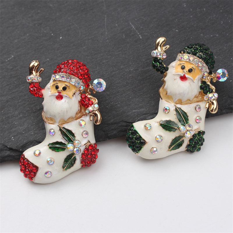 Santa Claus Brooch with Crystal Accents Festive Retro Christmas Accessory