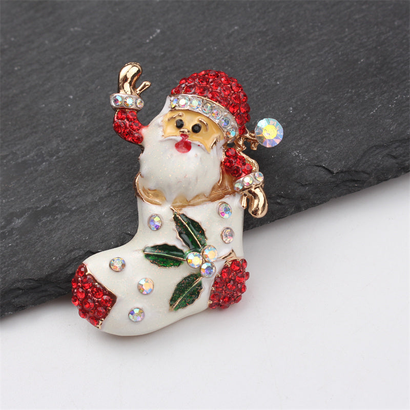 Santa Claus Brooch with Crystal Accents Festive Retro Christmas Accessory