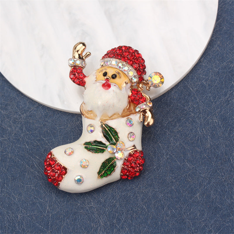 Santa Claus Brooch with Crystal Accents Festive Retro Christmas Accessory