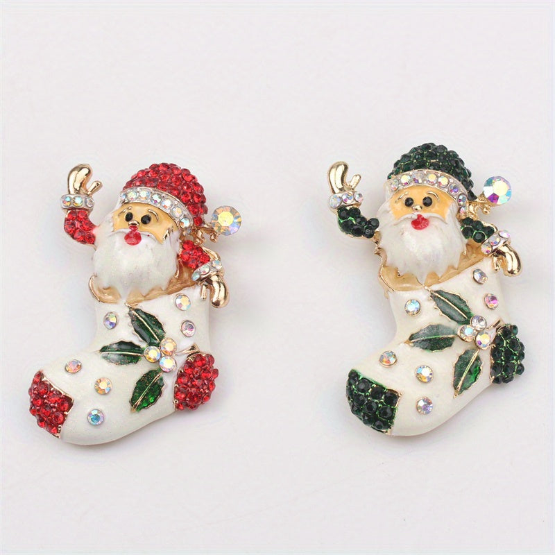 Santa Claus Brooch with Crystal Accents Festive Retro Christmas Accessory