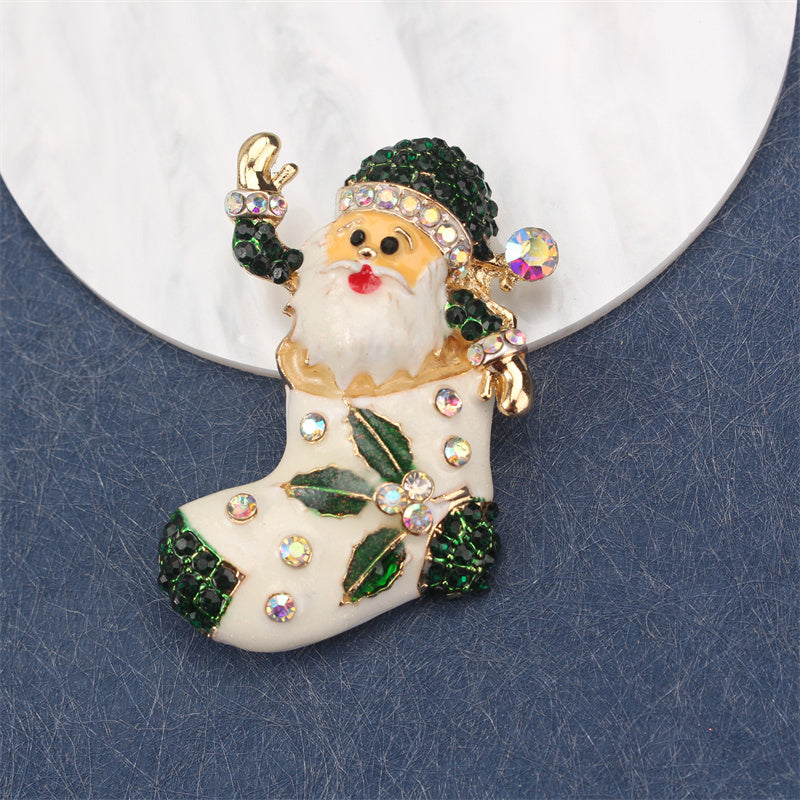 Santa Claus Brooch with Crystal Accents Festive Retro Christmas Accessory