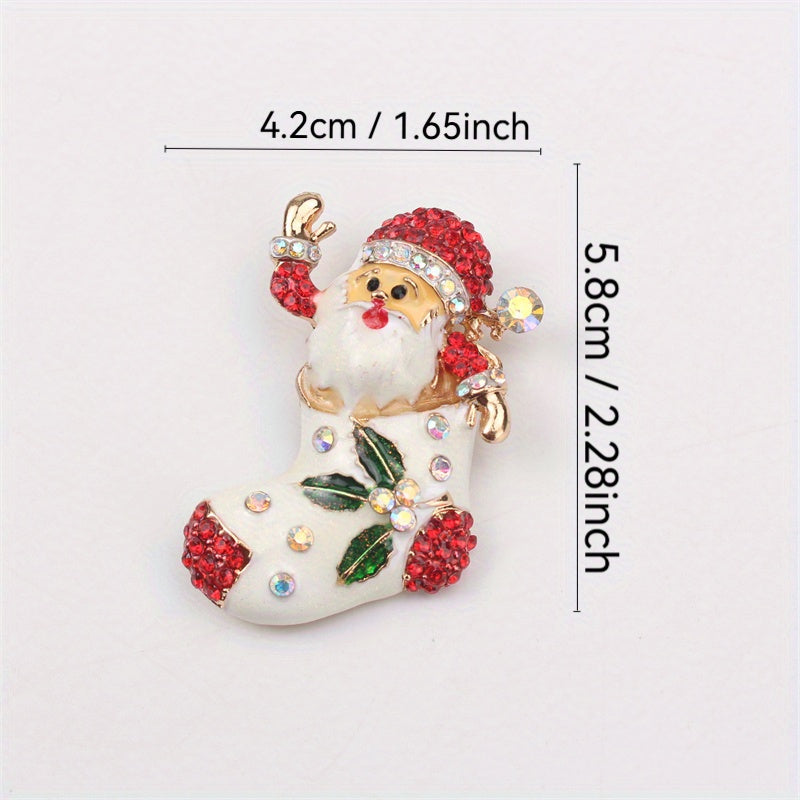 Santa Claus Brooch with Crystal Accents Festive Retro Christmas Accessory