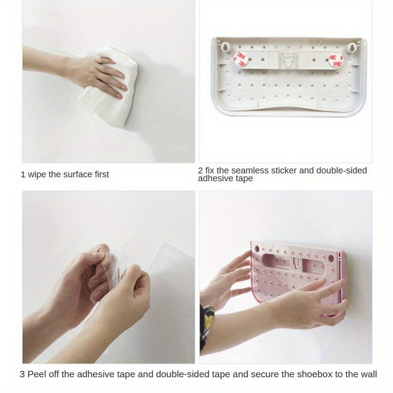 Wall-Mounted Foldable Shoe Rack with Suction Cups for Slippers Storage