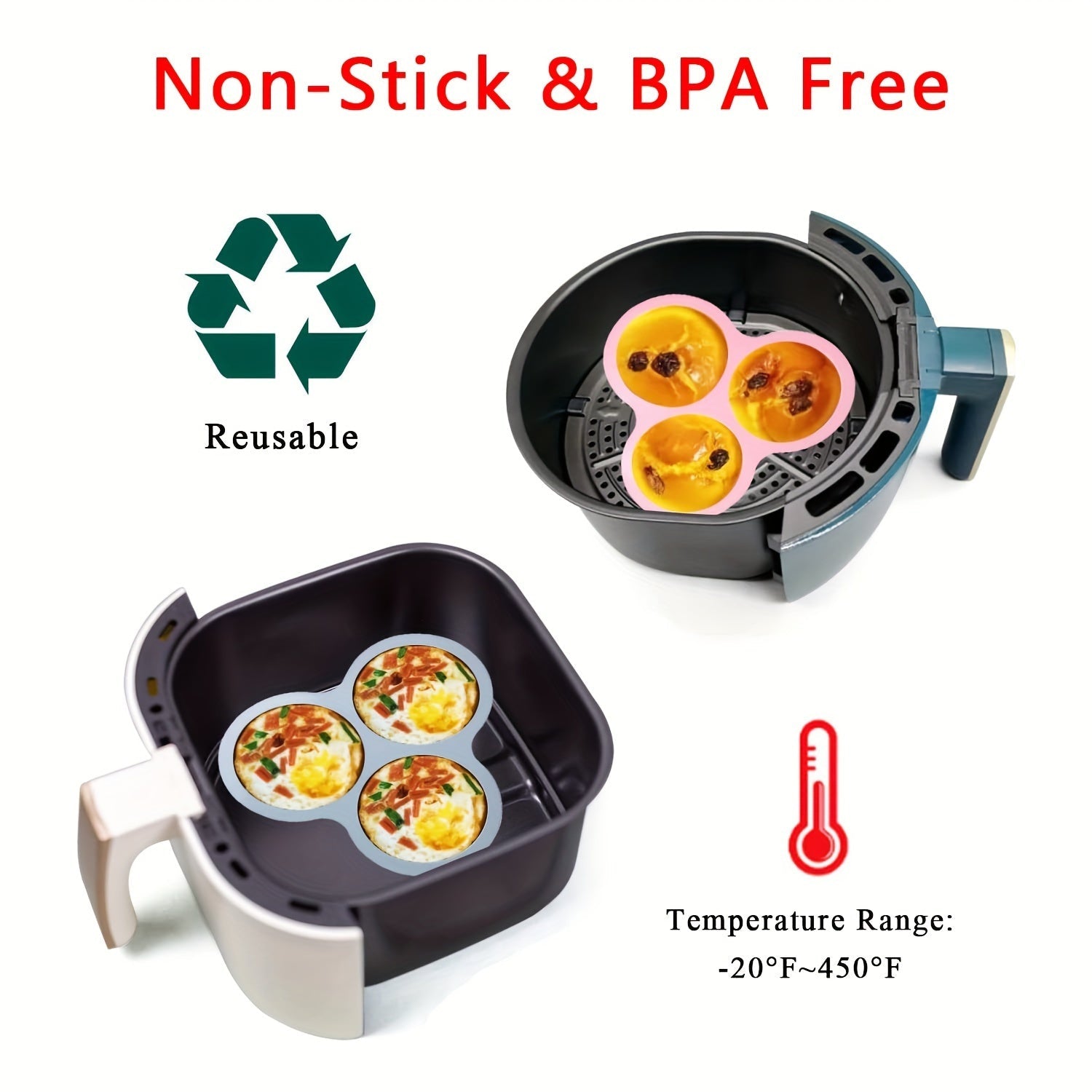 Silicone Baking Mats Set Non-Stick Heat-Resistant for Air Fryer Cooking