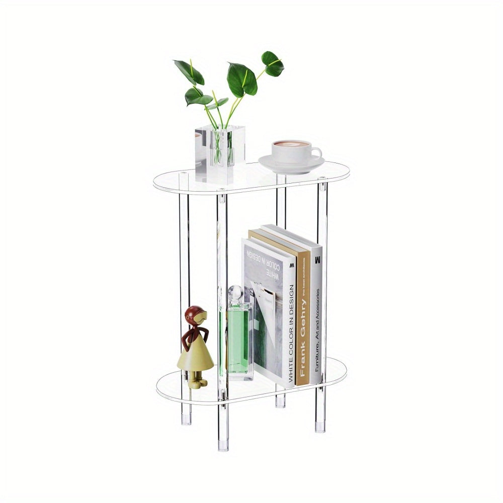 Two-Tier Transparent Acrylic Bookshelf for Living Room Bedroom Bathroom Space-Saving Display Stand