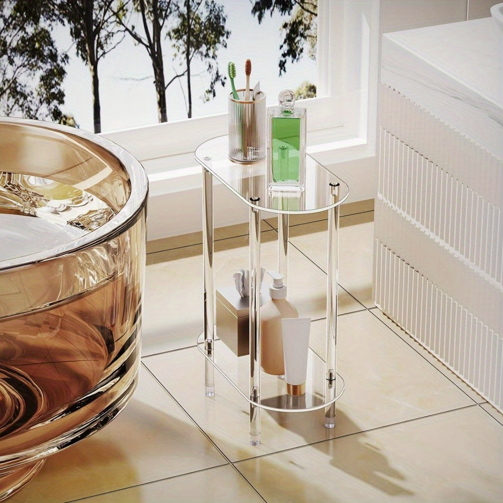 Two-Tier Transparent Acrylic Bookshelf for Living Room Bedroom Bathroom Space-Saving Display Stand
