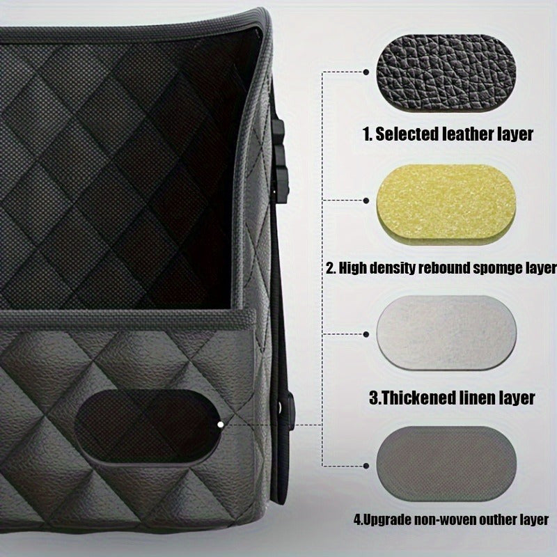 Faux Leather Car Seat Organizer with Large Capacity Mesh Storage Bag