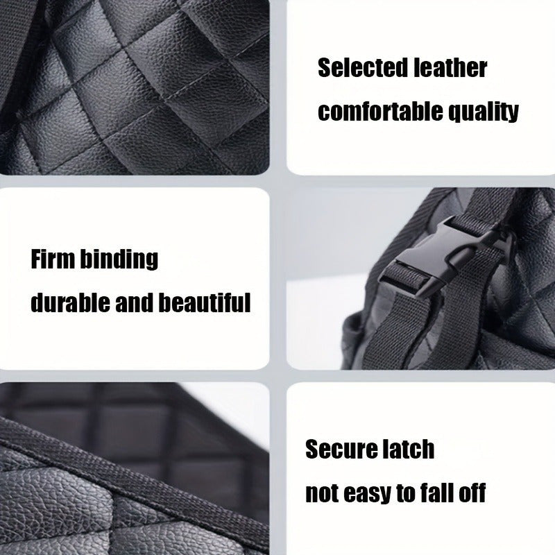 Faux Leather Car Seat Organizer with Large Capacity Mesh Storage Bag