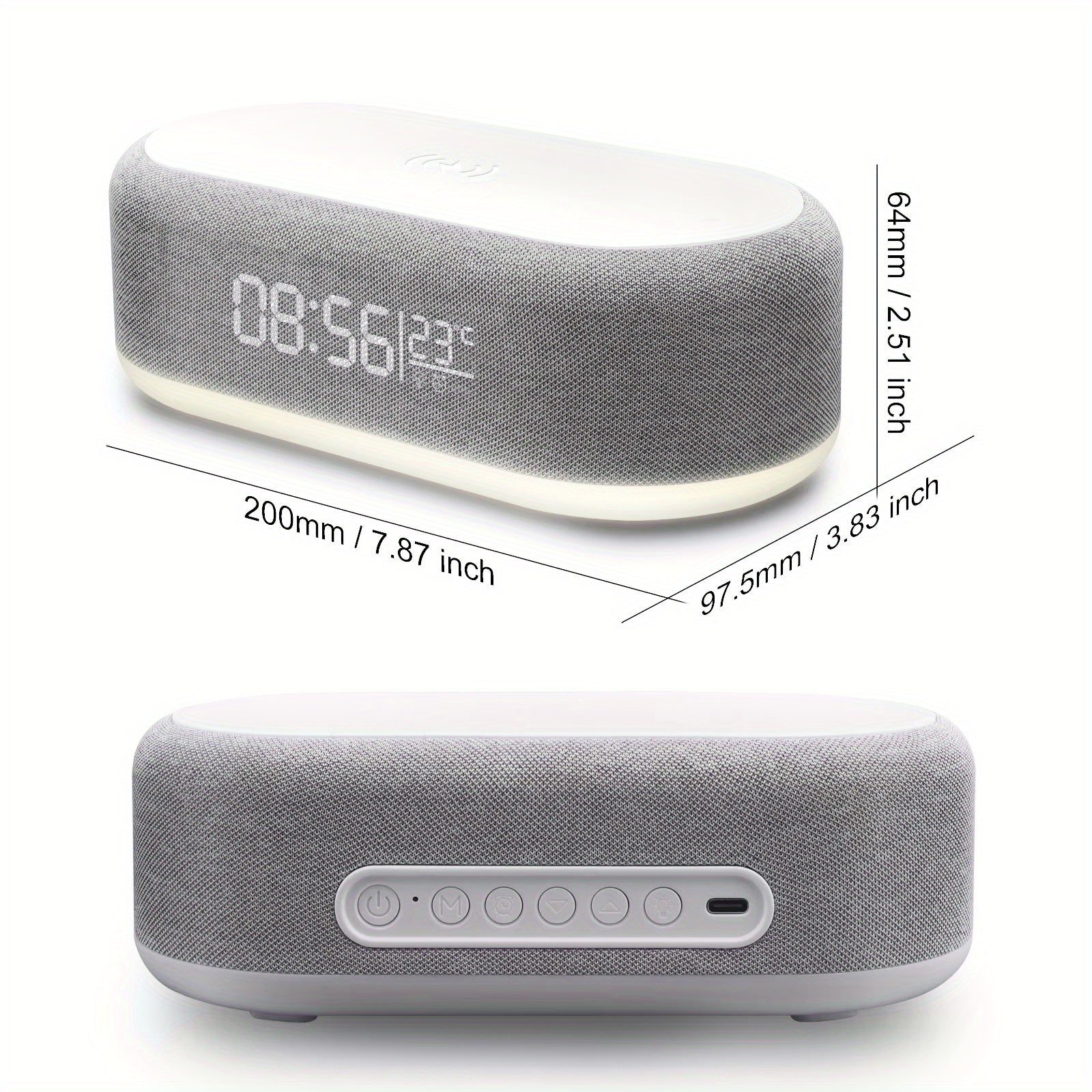 Wireless Charging Dock for iPhone 15 and 14 with Alarm Clock Night Light and Thermometer